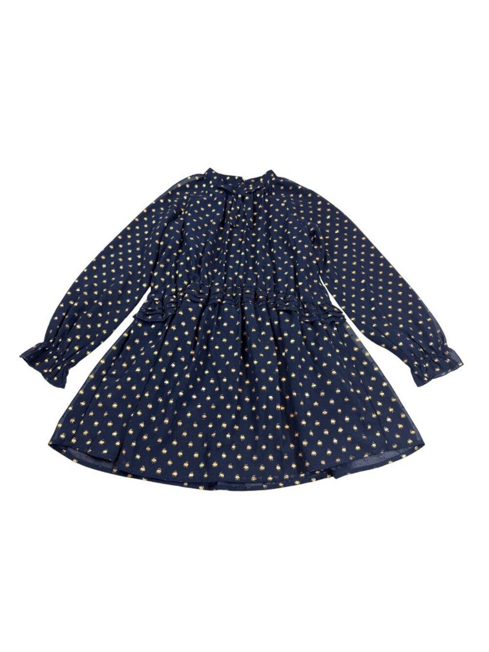 Mayoral girls size 10 Navy Dress Gold Polka Dot Patterned Long Sleeves (U1023)